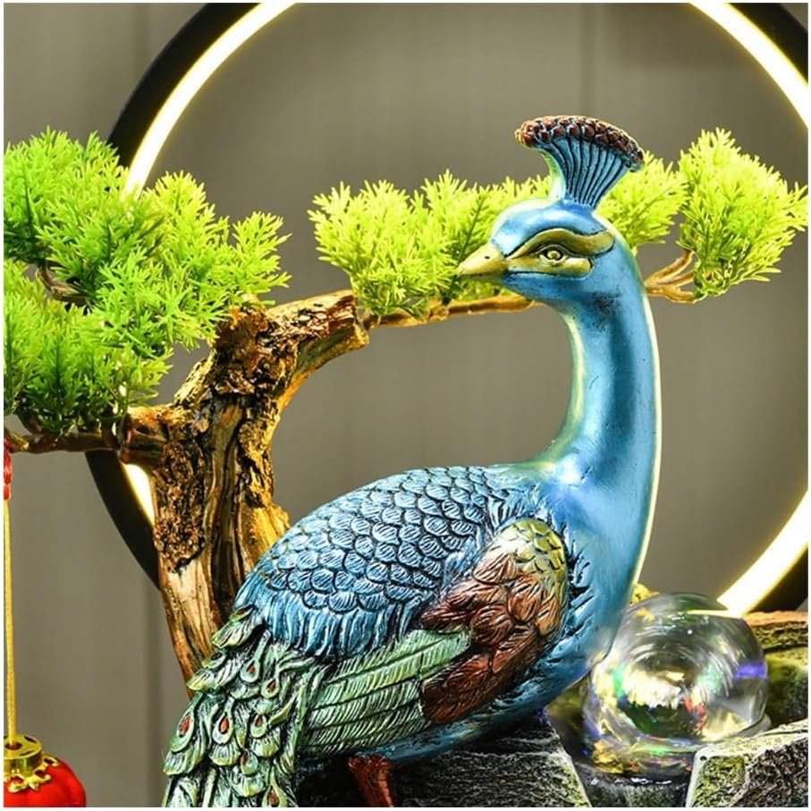 Table Top Water Fountain Indoor, Peacock Water Fountain Feng Shui Wheel Home Decoration for Living Room Home Decor