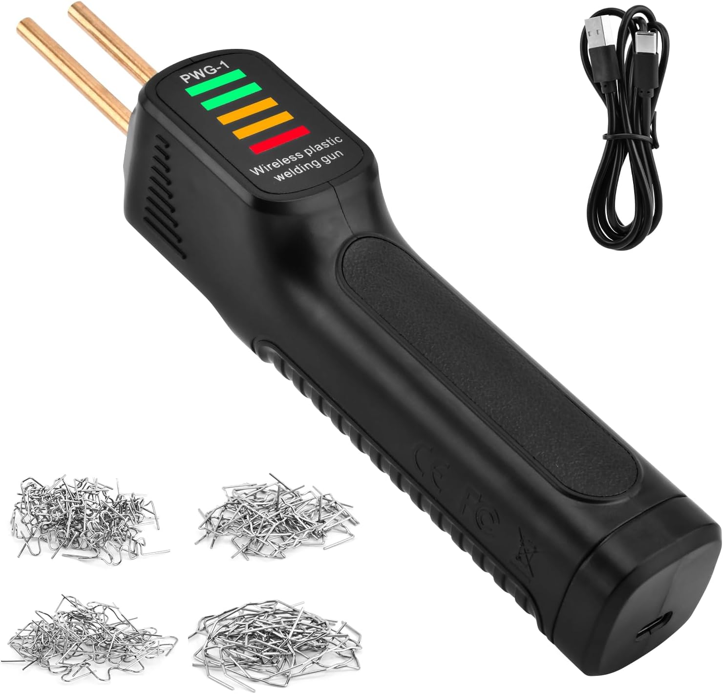 Cordless Plastic Welder, Portable Plastic Welding Kit USB-C Charging, 200pcs Hot Plastics Stapler, Plastics Soldering Kit with LED Light(balck)