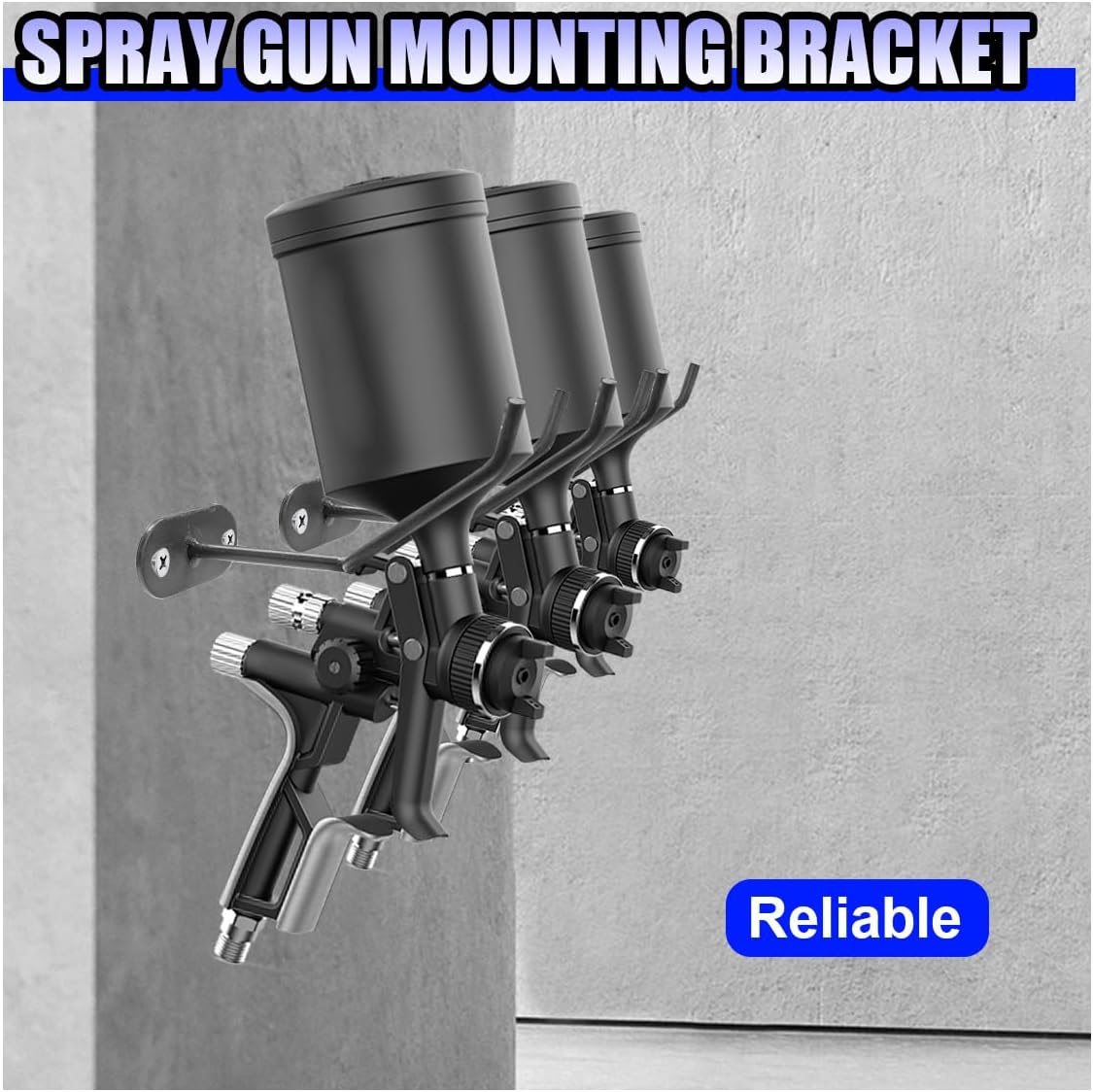 YoRise 3PCS Heavy Duty Wall Mount Gravity Feed Spray Gun Holder, Heat Gun Cup Holder Stand, Universal Paint Guns Bracket Organizer Accessories, Attach to Spray Booth & Work Stations (Gray)