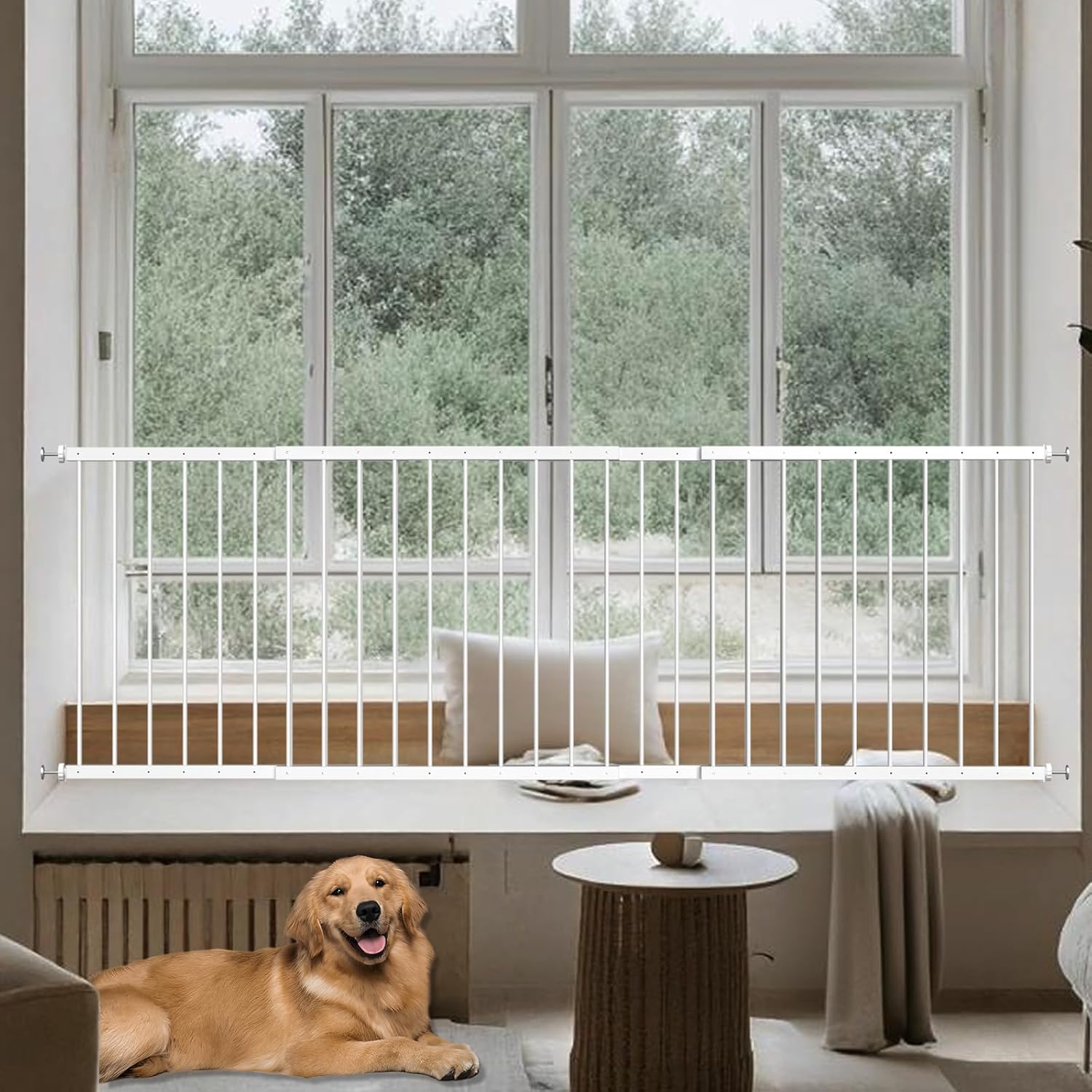 Fairy Baby Window Guards for Children, 87.4"-112.2" Adjustable Wide Child Safety Window Guard Prevents Accidental Falls, Home Security Childproof Interior Bar Guard for Windows Wide (4 Panels)