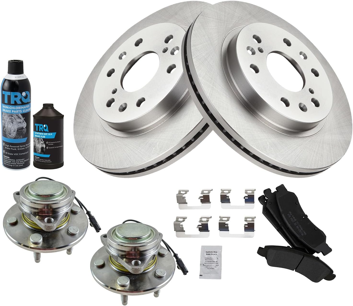 TRQ Front Brake Pad & Rotor Kit Semi-Metallic Compatible with 08-13 Avalanche 08-14 Escalade Escalade ESV 07-13 Sierra 1500 Silverado 1500 Suburban 1500 Tahoe Yukon Yukon XL 1500