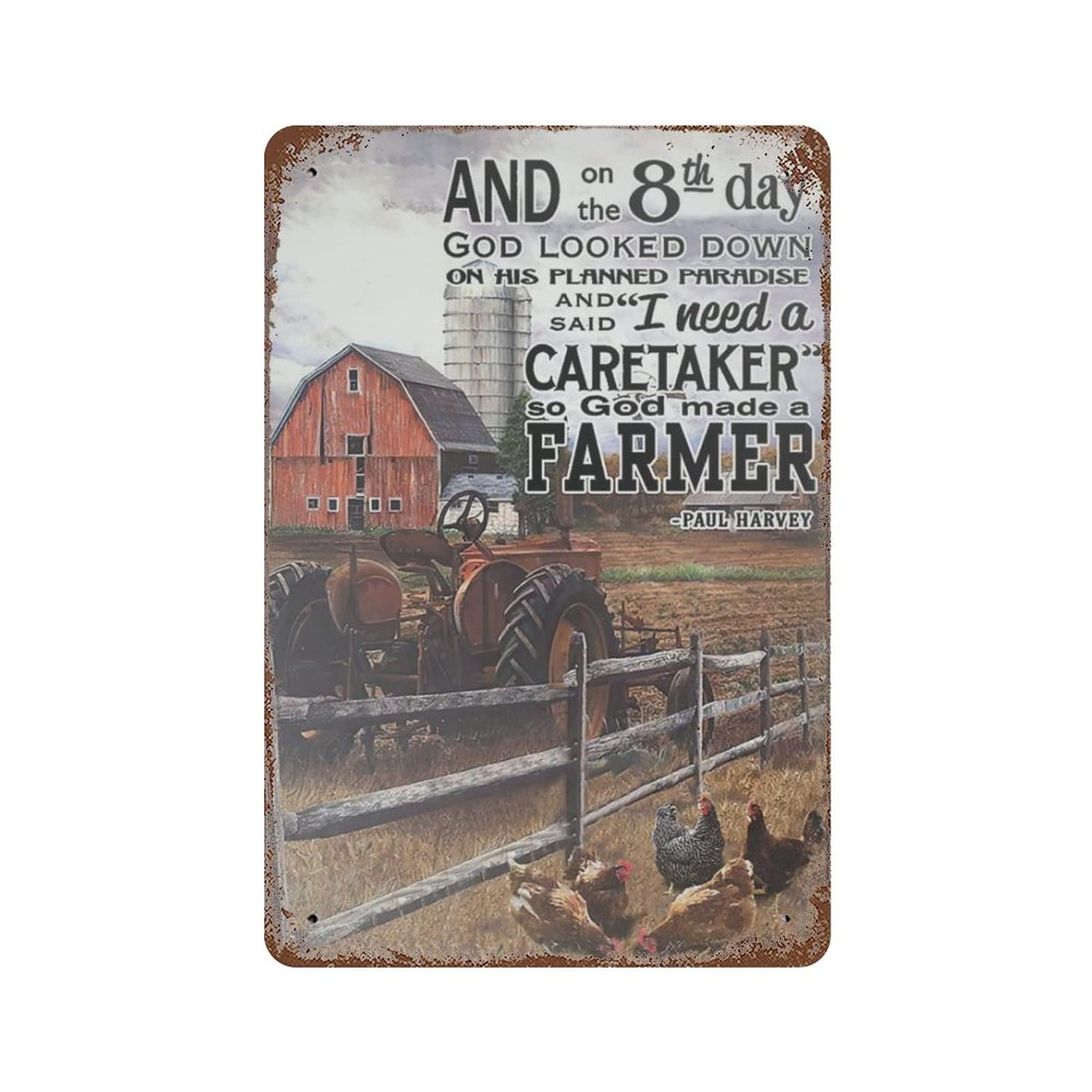 AOOEDM Tractor And Chickens on The Farm Vintage Metal Sign Tin Sign for Home Bar Pub Kitchen Man Cave Tin Sign Wall Decor Poster Wall Plaque