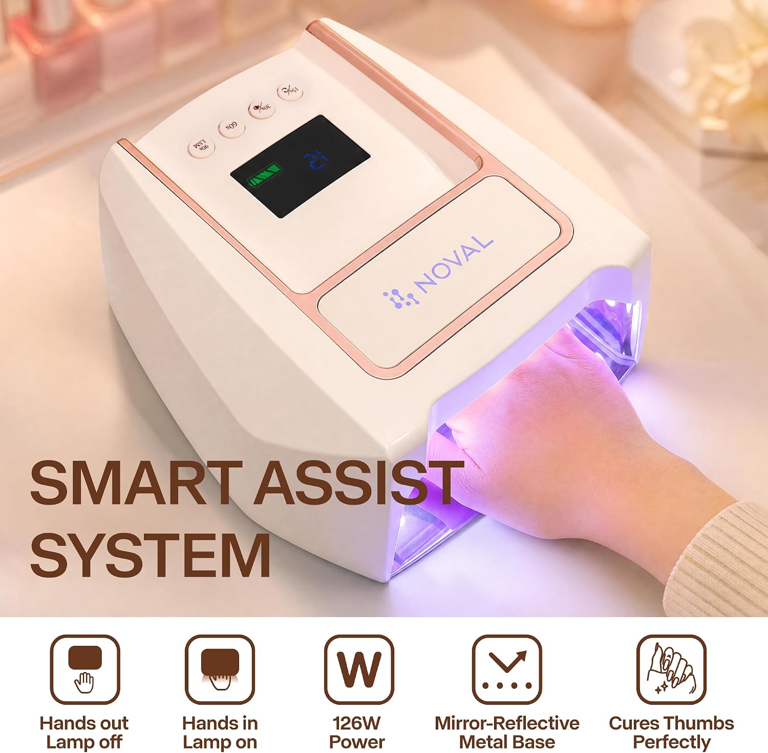 NOVAL Cordless UV LED Nail Lamp 126W Rechargeable for Studio