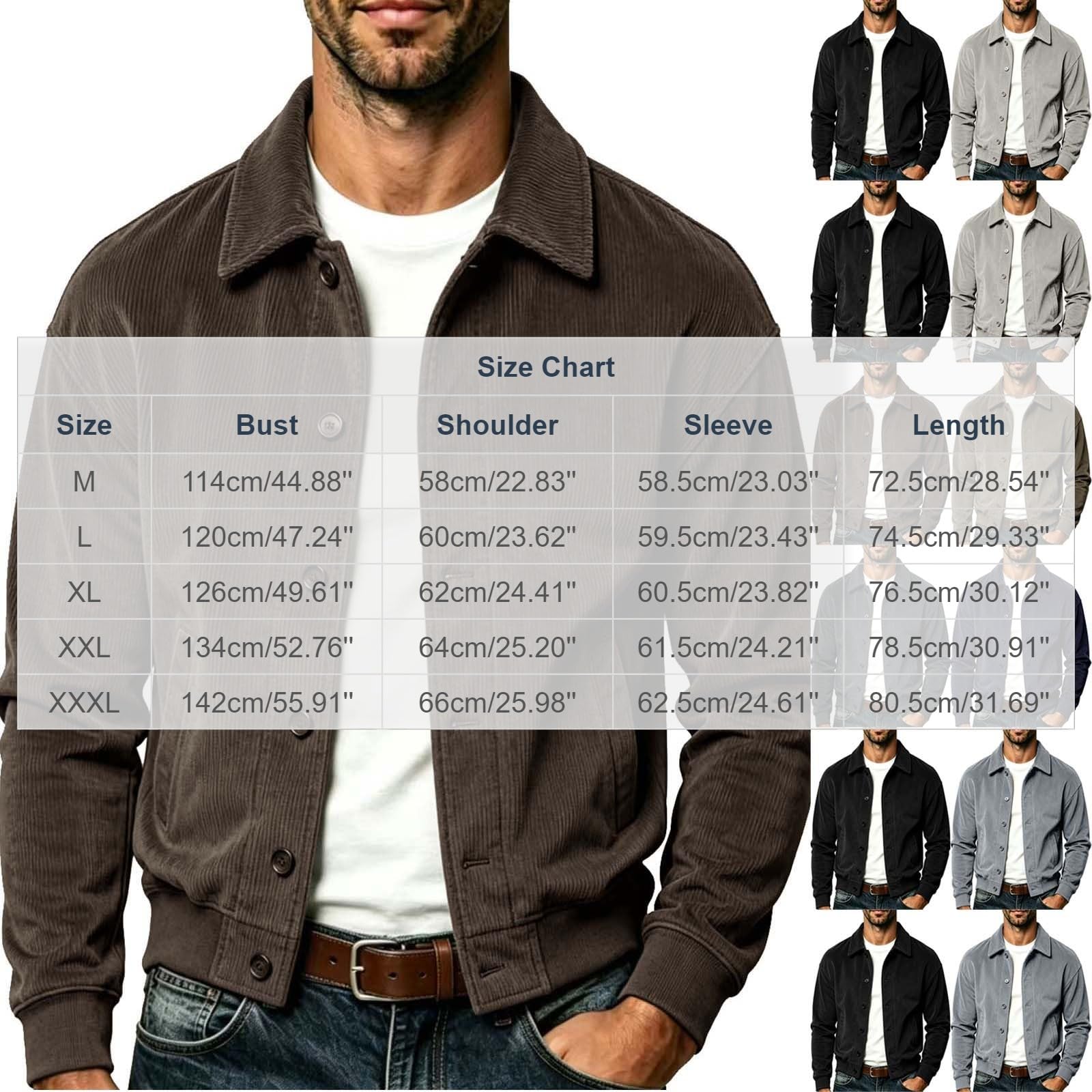Cordjacke Herren Reverskragen Kurze Jacken Herbstjacke mit Knopfleiste Herrenjacke Modische Cargo Jacket Übergangsjacken Einfarbig Corduroy Freizeitjacke Sweatjacke ohne Kapuze Schlicht Arbeitsjacke