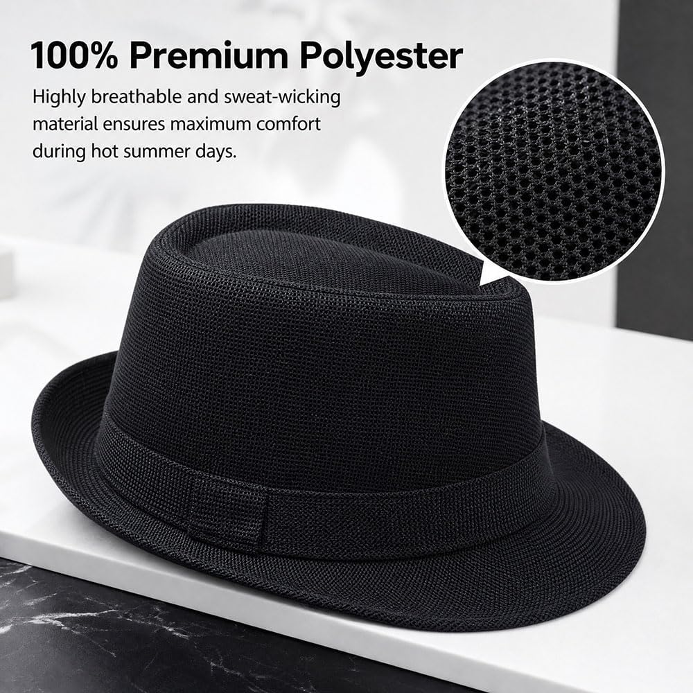 3PCS Classic Fedora Hat for Men Women Short Brim Panama Summer Beach Hat Accessories