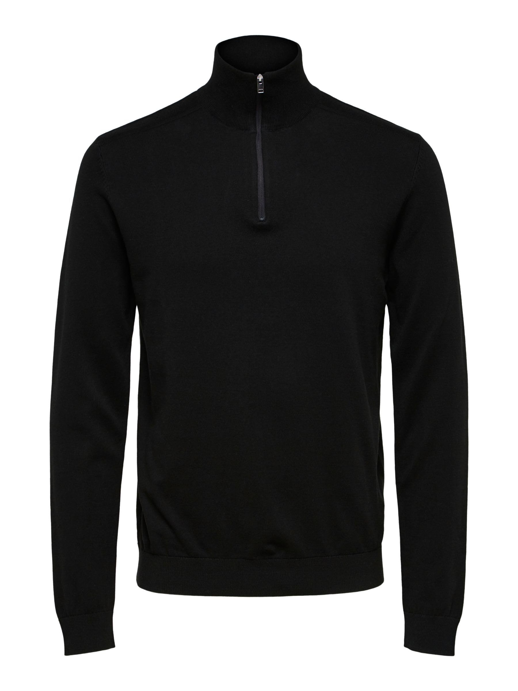 SELECTED HOMME Male Knitted Jumper Half Zip, Black, XL