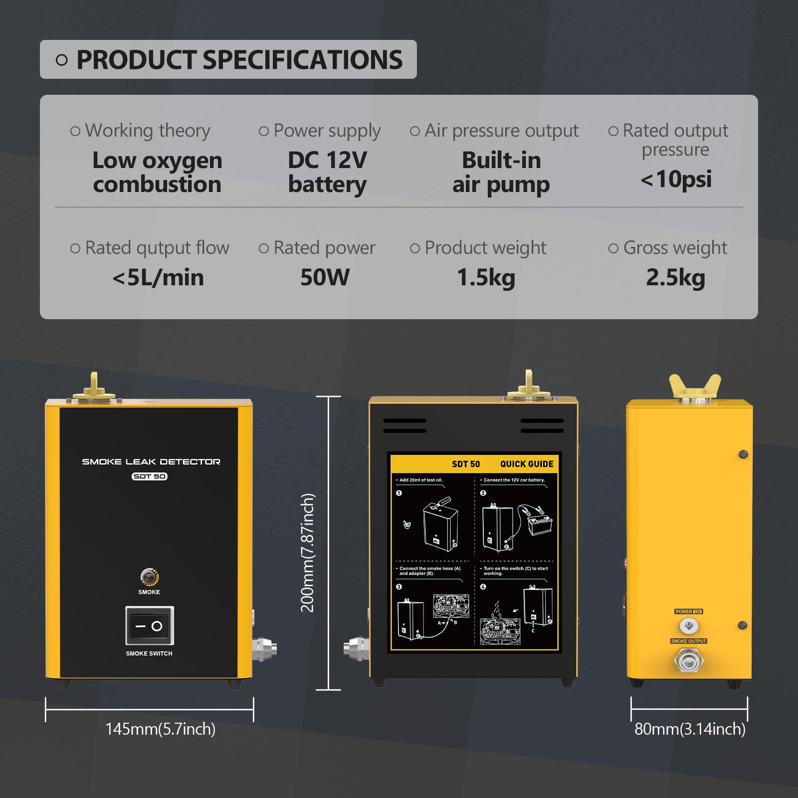 Detector de vazamento de fumaça automotivo SDT50 EVAP on