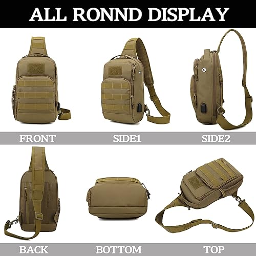 Miniatura 5 de Bolso de hombro táctico, mochilas de hombro Molle, mochila militar con puerto de carga USB, M, Mochilas Daypack