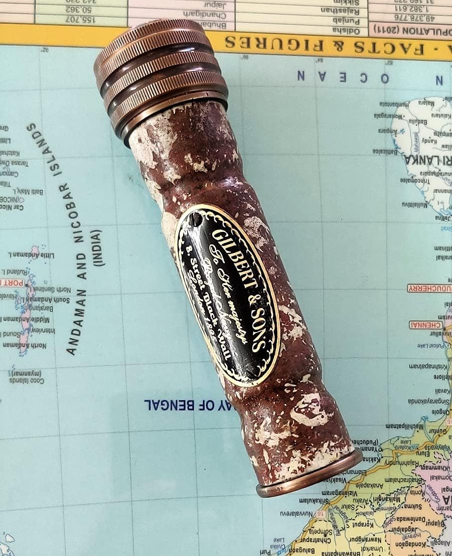 Handmade Heavy Brass Working 6 Inches Multicolored Kaleidoscope with Beautiful Patina Work with Leather Cover, Best Birthday Gift for Children