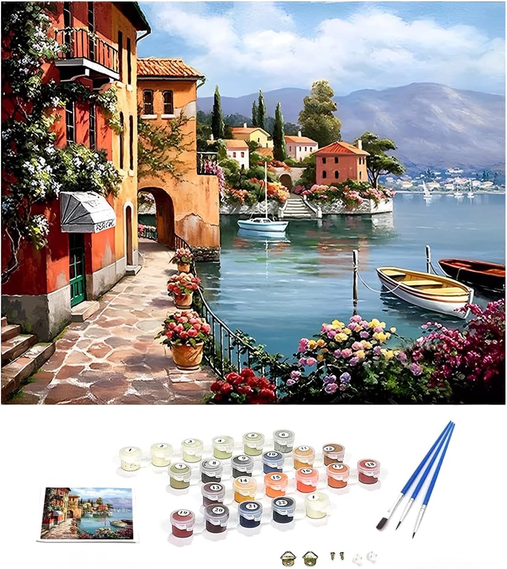 HASTHIP Oil Painting Paint by Numbers for Adults & Kids & Beginners DIY Acrylic Painting Gift Kits Drawing Paintwork with Paintbrushes, 40 * 50Cm, Beige