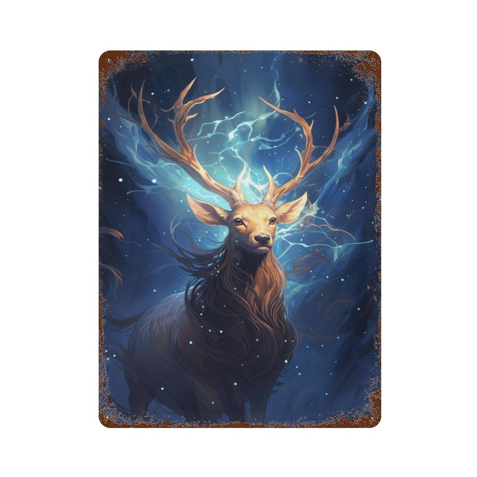 Cosmic Celestial Deer Aged Metal Wall Plaque 15.7"x11.8", Farmhouse Wall Decor for Office, Studio And Wall Decor