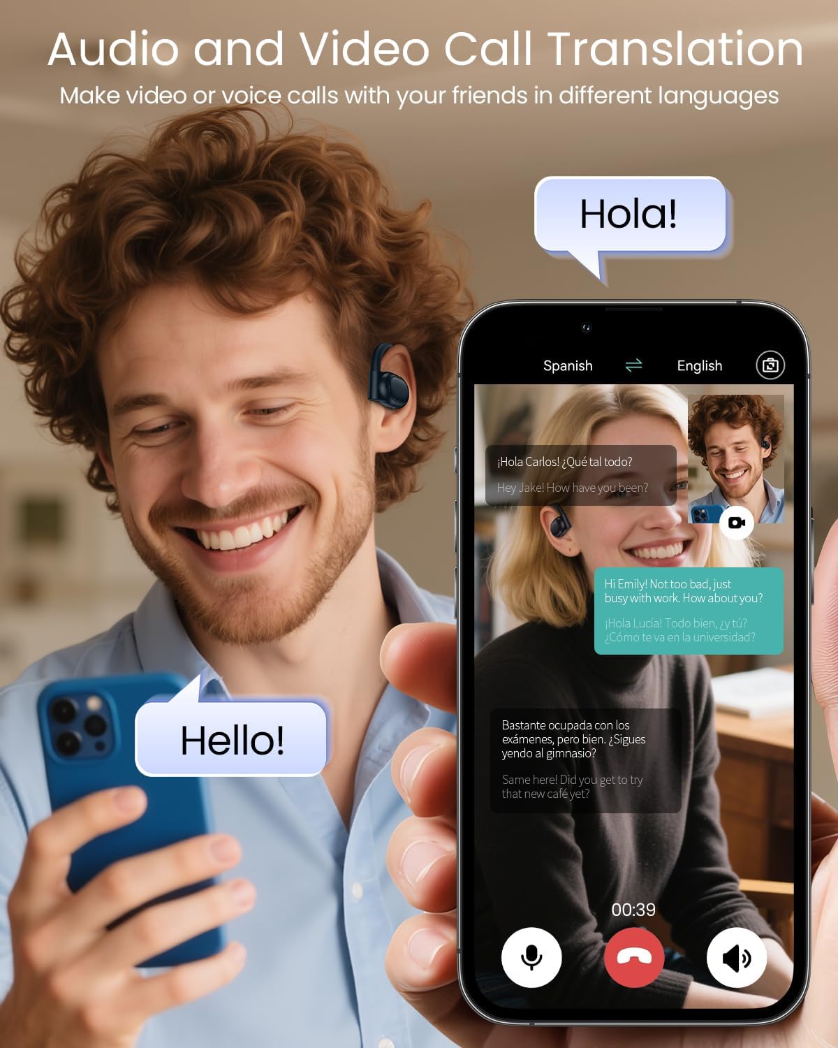 AI Translation Earbuds Real Time 164 Languages 80H Playtime Translator Ear Buds Audifonos Traductores Inglés Español Wireless Earphones Bluetooth AI Headphone for Travel Meeting Learning K08 Black image 4