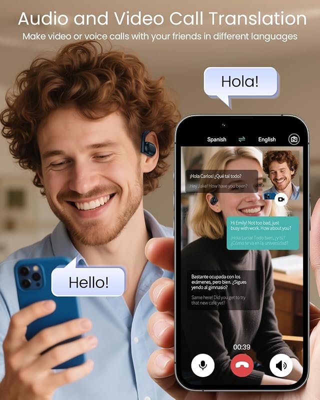 AI Translation Earbuds Real Time 164 Languages 80H Playtime Translator Ear Buds Audifonos Traductores Inglés Español Wireless Earphones Bluetooth AI Headphone for Travel Meeting Learning K08 Black image 4