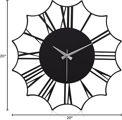 Miniatura 201 de Reloj de pared de metal de 20 pulgadas, redondo, silencioso, moderno, analógico, grande, funciona con pilas, reloj de pared para sala de estar, Negro