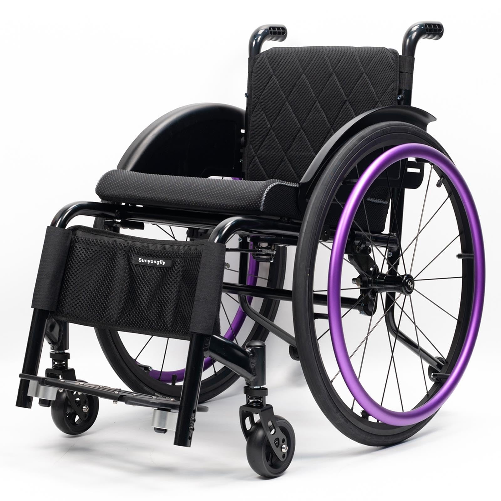 Lekki sportowy wózek inwalidzki, rama ze stopu aluminium, nie składana, fioletowa(A, szerokość siedziska: 42 cm)