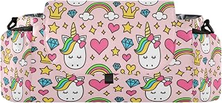 Flradish Cute Pink Unicorn Baby Stroller Organizer with 2 Cup Holders Universal Adjustable Shoulder Strap Detachable Stroller Caddy Accessories Bag for Bottle,Diaper,Phone, Keys,Toys