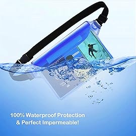 AiRunTech Waterproof Pouch with Waist Strap (2 Pack) | Beach Accessories Best Way to Keep Your Phone and Valuables Safe and Dry | Perfect for Boating Swimming Snorkeling Kayaking Beach Pool Water Park