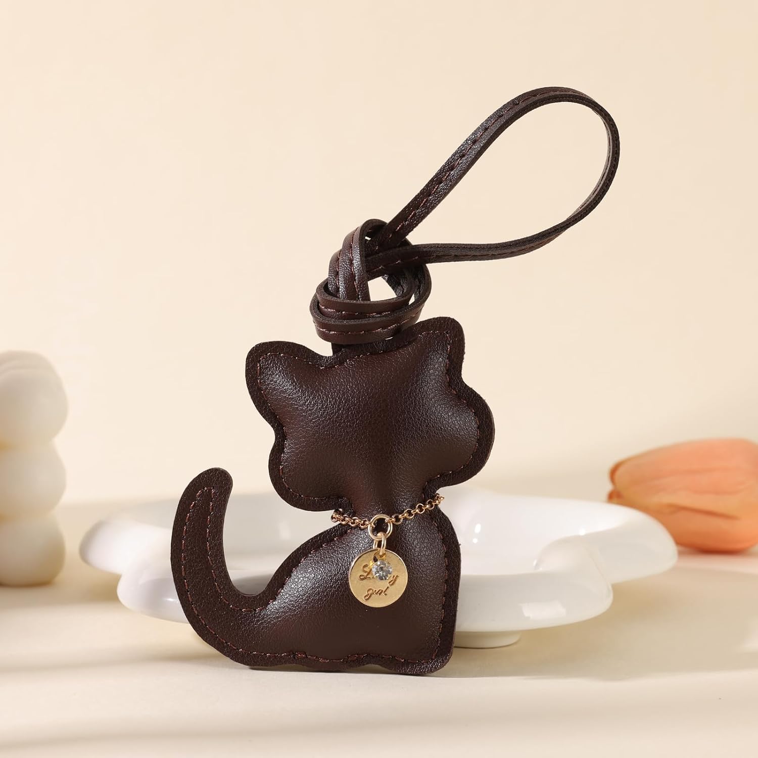 Cat Leather Bag Charm Cute Purse Charms for Handbags Tote Bags Backpack,PU Purse Accessories for Women Car Key Decoration image 5