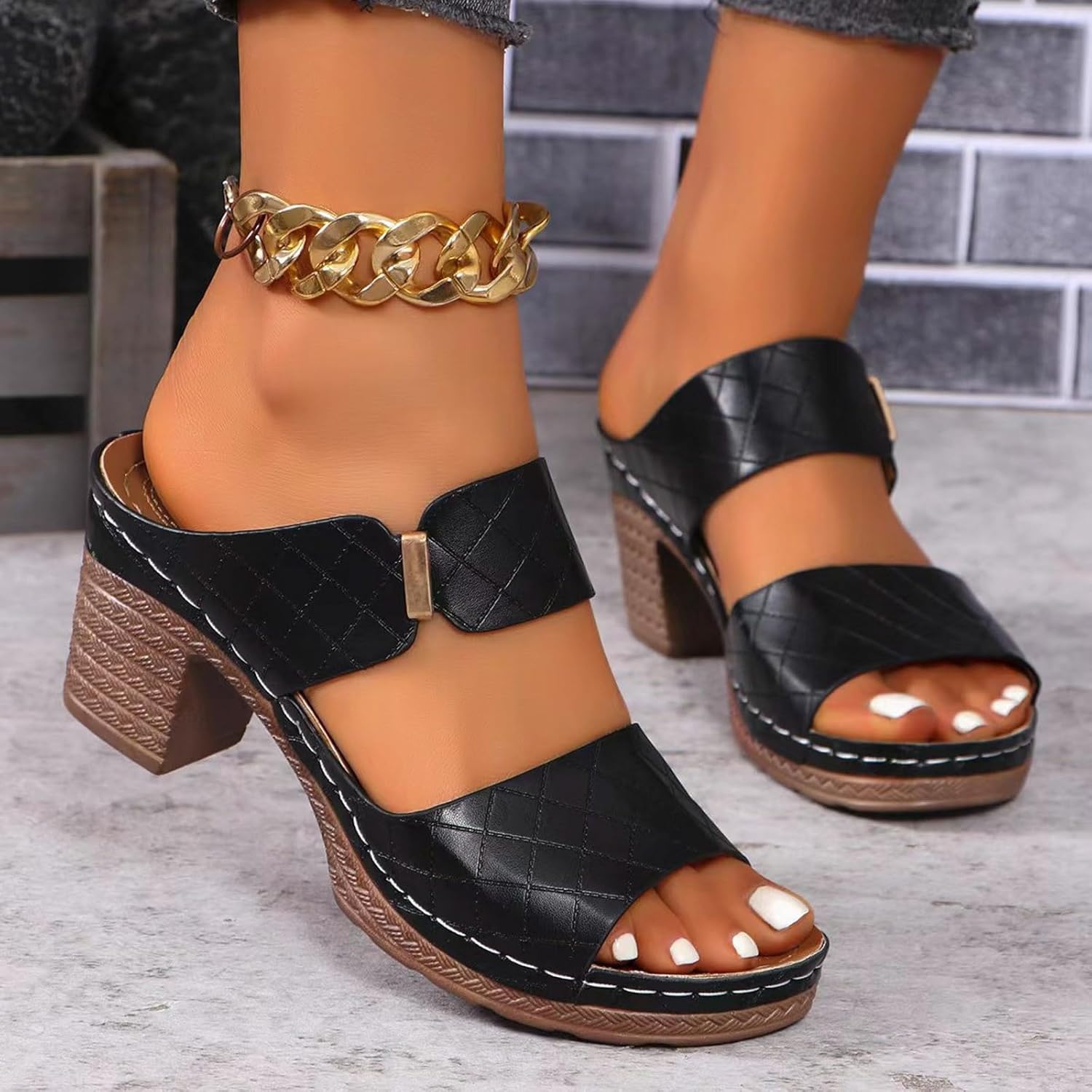 Platform Wedge Sandals for Women Summer Dressy 2026, Arch Support Chunky Low Block Heeled Orthopedic Slip On Sandals, Comfortable Heeled Flip Flops Casual Wedge Thong Sandals Vacation Shoes for Beach - Image 4