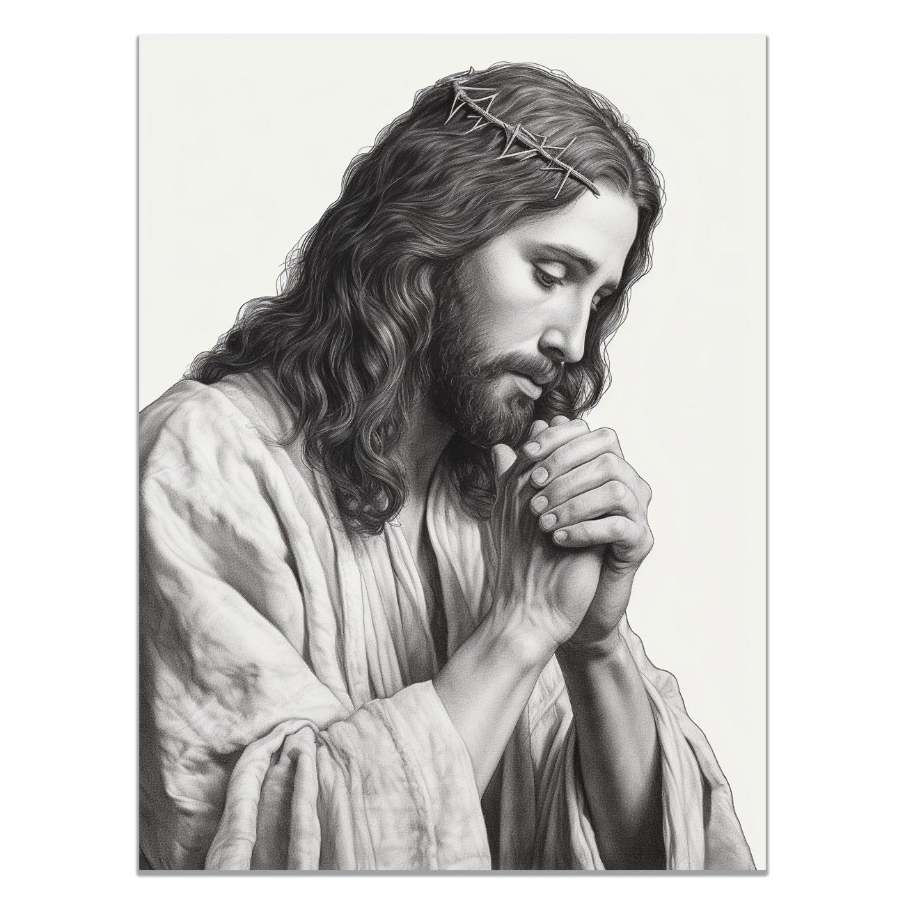 QUSAAOU Jesus Wall Gentle Sketch Jesus in Prayer Decor Vintage Religious Prints Painting Neutral God Poster Artwork Living Room Bedroom Hallway Home Decoration(gray)-50x70cm Unframed