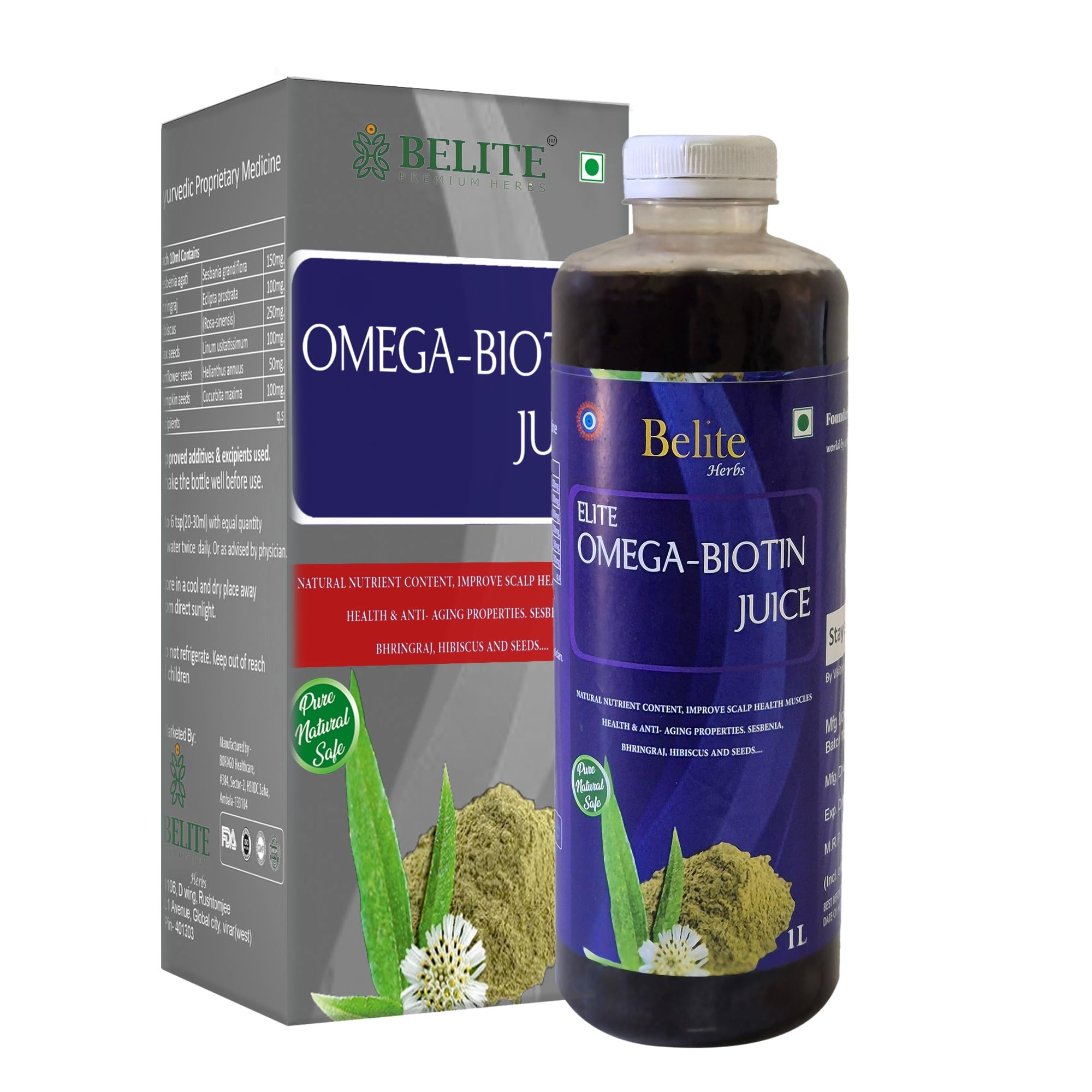 BELITE HERBS Omega-Biotin Juice | Premium Nourishing Juice for Hair Strengthing and Growth | Enriched with Omega & Biotin | Infused with 6 Herbs for Scalp Nourishment - 1 Liter-picture-28