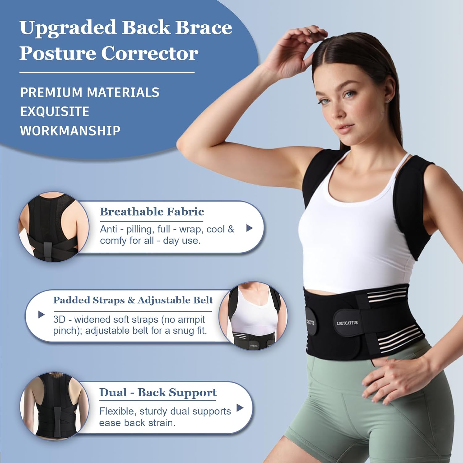 Back Brace Posture Corrector for Women and Men, Shoulder and Back Support Brace, Adjustable Back Straightener Posture Corrector for Pain Relief and Improves Posture (Large)