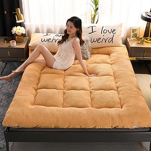 Miniatura 24 de KNVSS Colchón de futón de tamaño matrimonial japonés, plegable y enrollable para dormir, tatami, antideslizante, suave y cálido, para dormitorio de