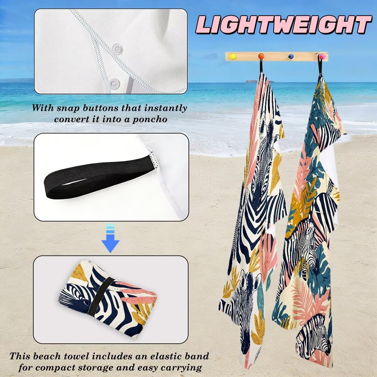 Toalla Playa 90x200 cm, Toalla Gimnasio Microfibra Secado Rapido, Juego de 2 Antiarena Toallas de Playa, Ligera Compacta Toallas Microfibra Grande para Viaje, Regalo Hombre Regalo Mujer (Cebra) -5059