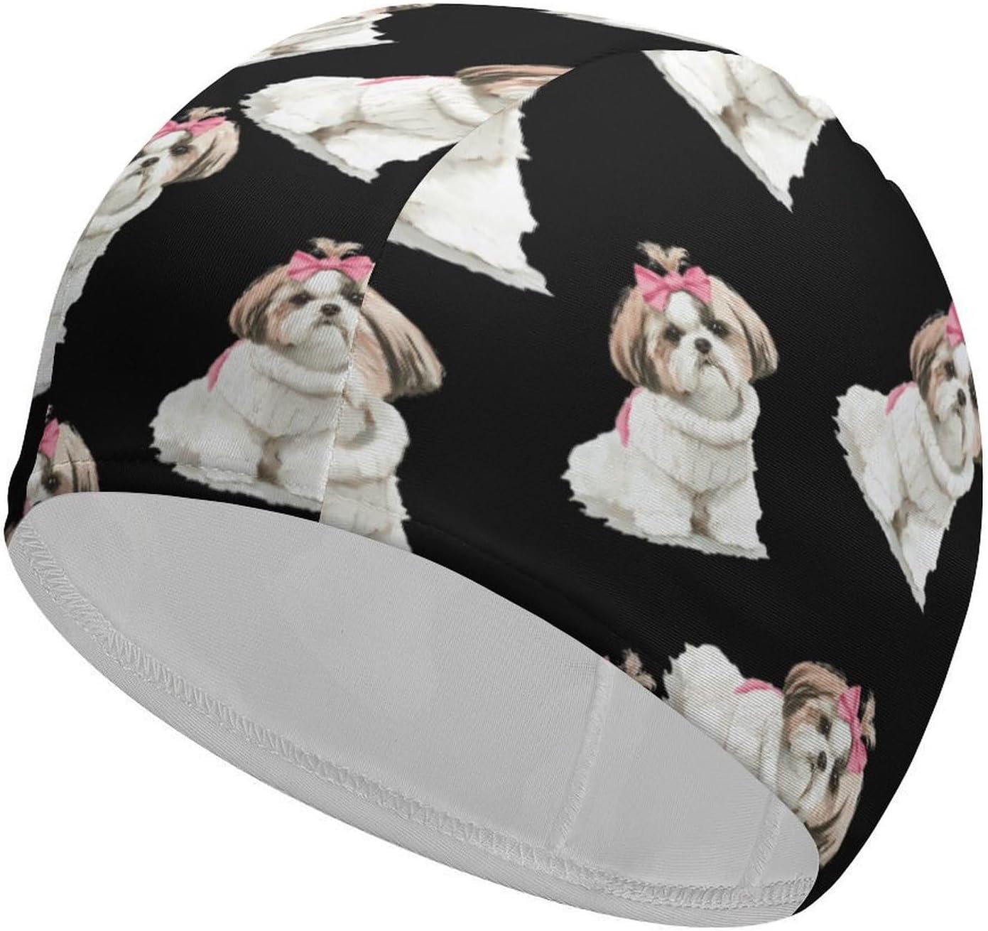 Cartoon Shih Tzu Dog Womens Swim Cap for Men Adult Swimming Hat Curly Short Medium Long Hair