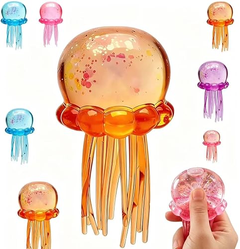 Jellyfish-Shaped Squeeze Toy, Slow-Rebound Stress-Relieving Ball, Soft and Elastic Sensory Stress-Relieving Toy. Squeezing Toys can Effectively Relieve Anxiety and Stress-- (Orange Color)
