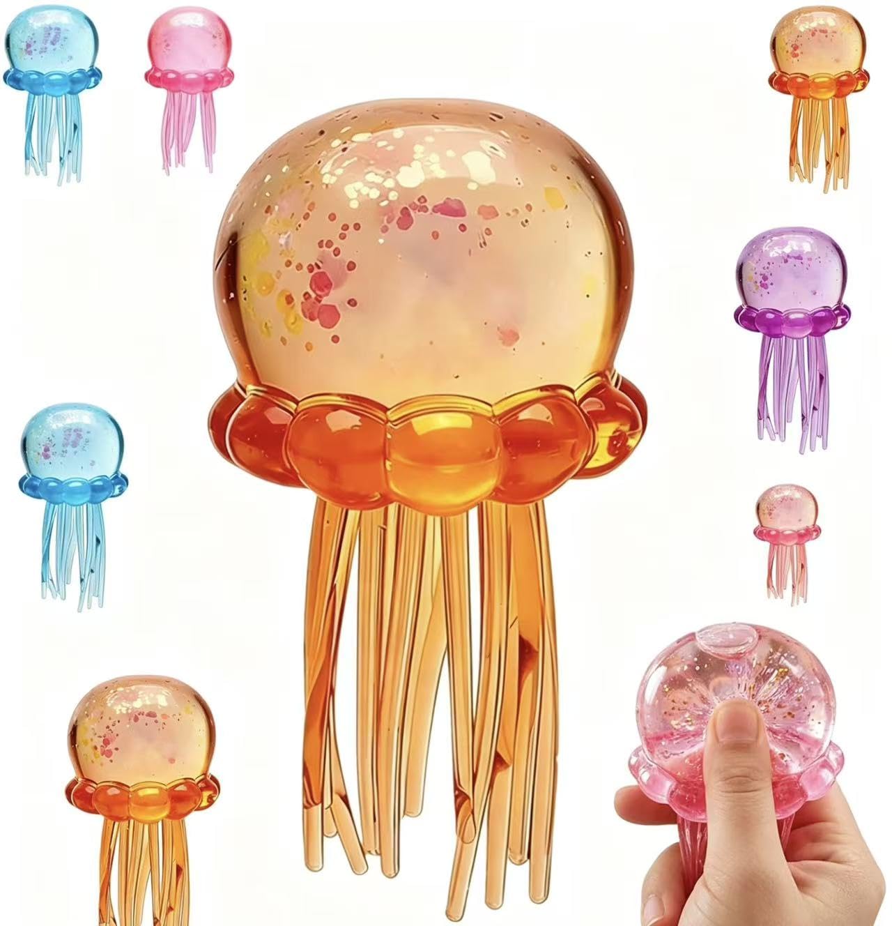 Photo 1 of Jellyfish-Shaped Squeeze Toy, Slow-Rebound Stress-Relieving Ball, Soft and Elastic Sensory Stress-Relieving Toy. Squeezing Toys can Effectively Relieve Anxiety and Stress-- (Orange Color)
