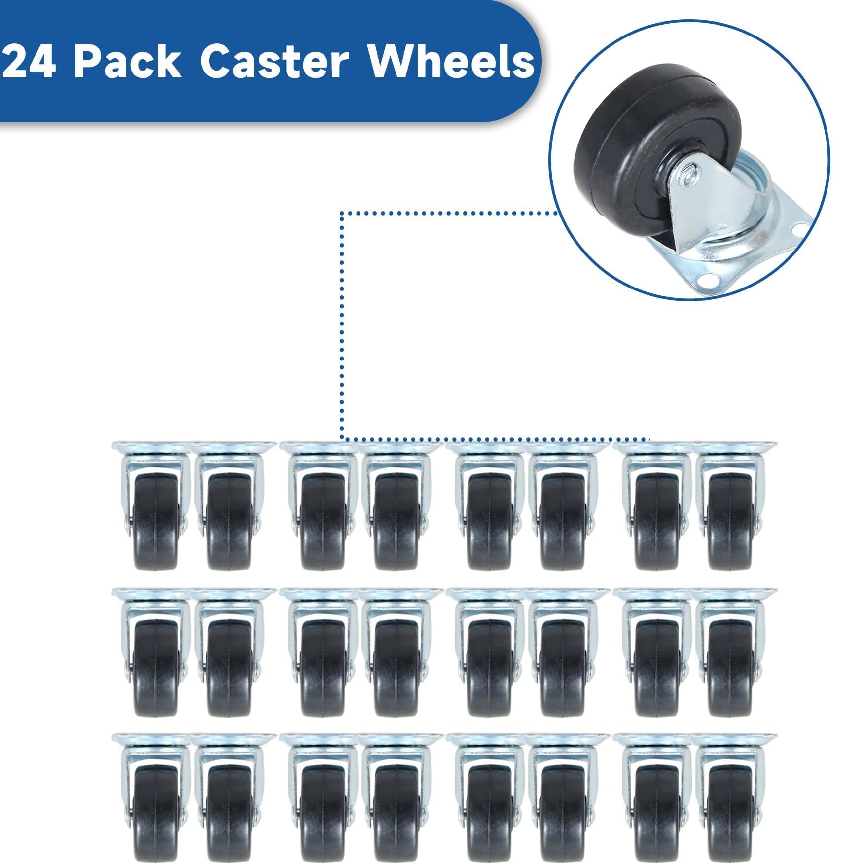 Heavy Duty Swivel Caster Wheels - 24 Pack -4