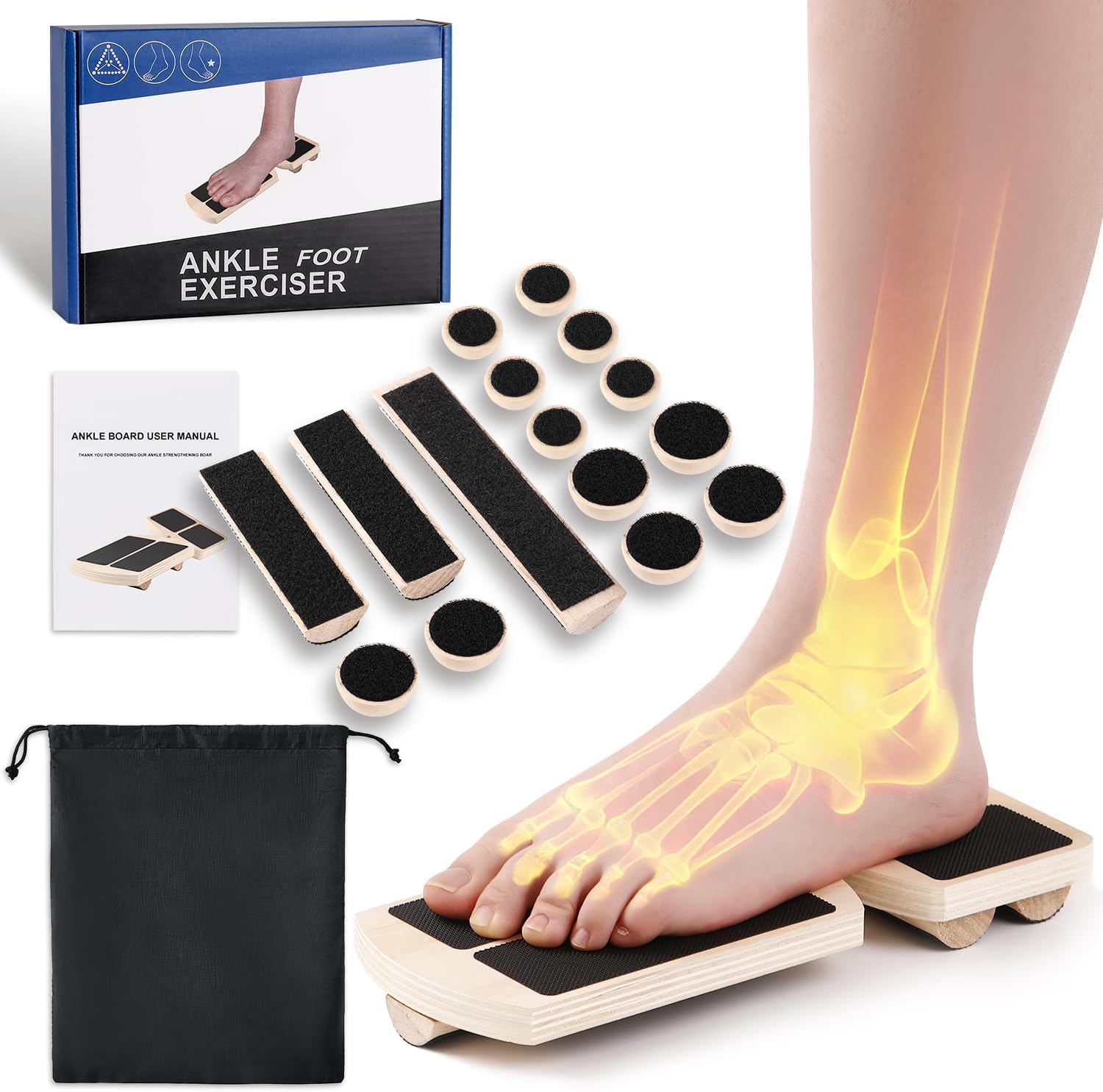 Professional Ankle Balance Board – Adjustable Foot Strengthener with 12 Interchangeable Pods for Stability Training at Home, Gym, Outdoor & Workspace, Physical Therapy and Pain Relief