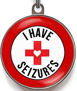 Seizure Alert Dog Tag – Add Your Info to The Back – “I Have Seizures” – Medical Awareness Pet ID – Custom Double-Sided Dog Tag – Waterproof & Durable – 2 Sizes – 36 Colors