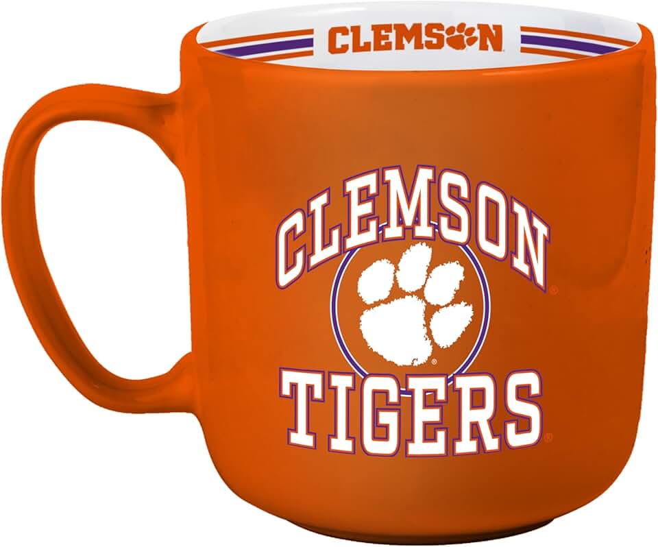 Logo Brands NCAA Clemson Tigers 15oz Stripe Mug - Team Logo, Inside Print, Standard Handle, Microwave & Dishwasher Safe