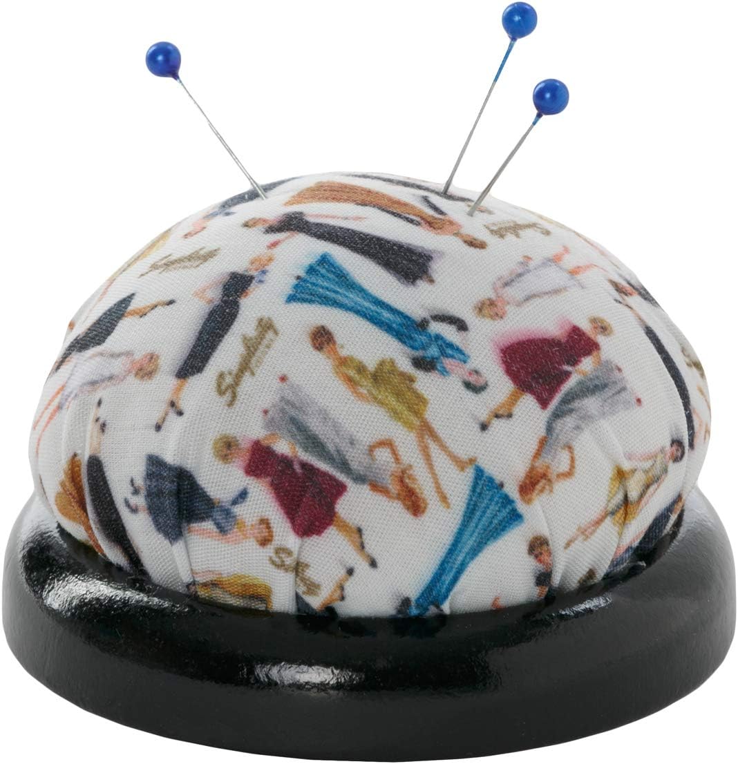 Simplicity Vintage 5592025002 Pin Cushion with Wooden Base for Sewing Supplies, 3 Inch Diameter, 1 Count (Pack of 1)