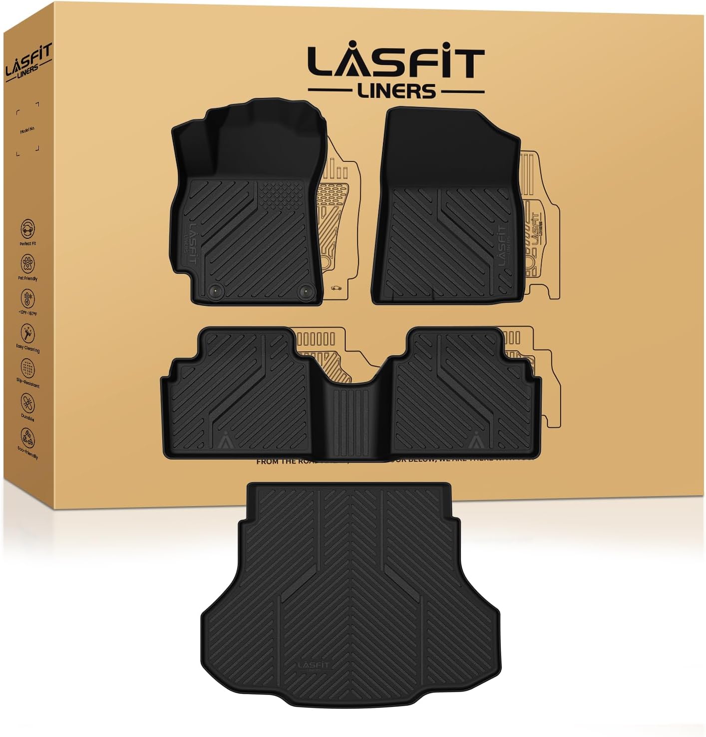 LASFIT Floor Mats & Cargo Mat for Hyundai Elantra 2021-2026 (Only Fit Gas) & Elantra N 2022-2026, All Weather TPE Car Mats Custom Fit Elantra/Elantra N Floor Liners & Trunk Mat Accessories, Black