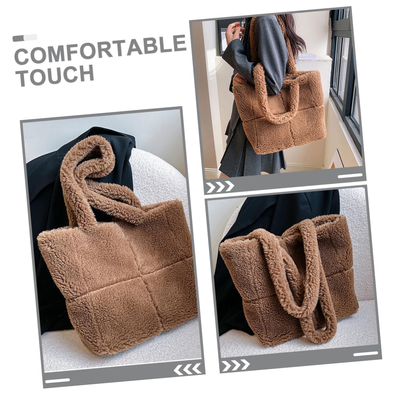 LIFKOME Große Plüsch Handtasche Damen Umhängetasche mit Geräumigem Innenraum und Komfortablem Material als Modische Schultertasche für Alltag und Freizeit