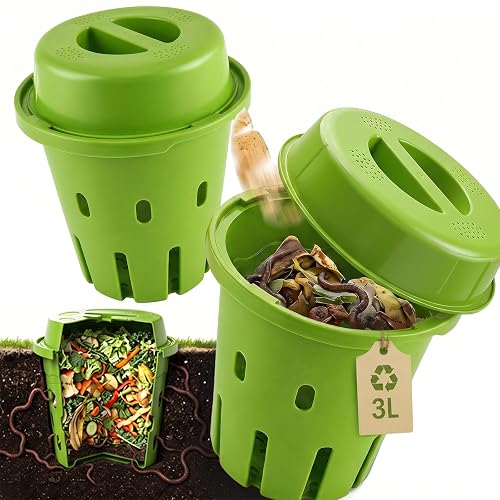 2 Pièces 3L Souterrain Composteur de Jardin Petit avec Couvercle,18x19cm