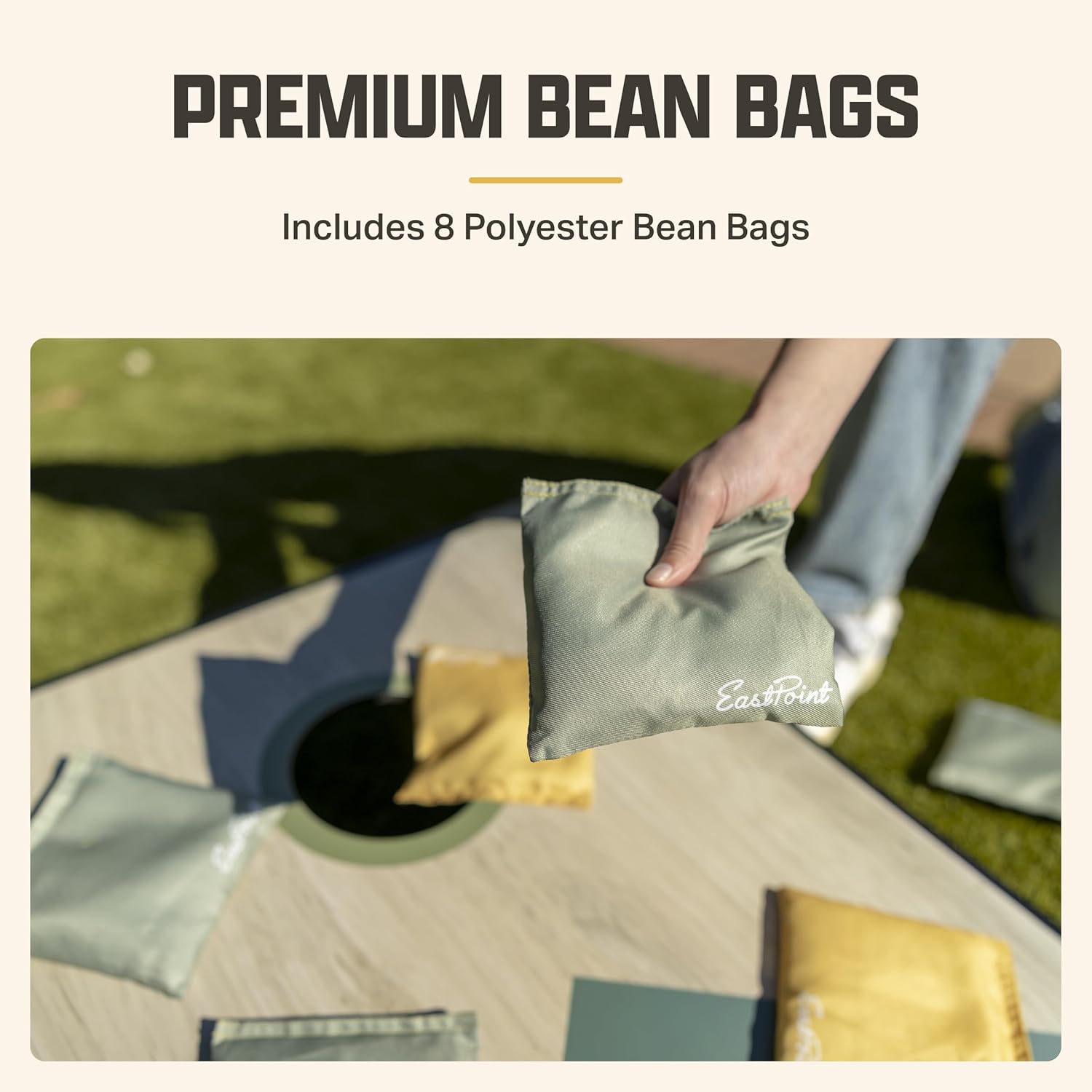 EastPoint Sports 2' x 3' Cornhole Game Set with 8 Bean Bags – Portable Bean Bag Toss Boards with Built-in Storage, Carry Handles & Durable MDF Construction – Tailgate, Backyard, Beach & Party Game