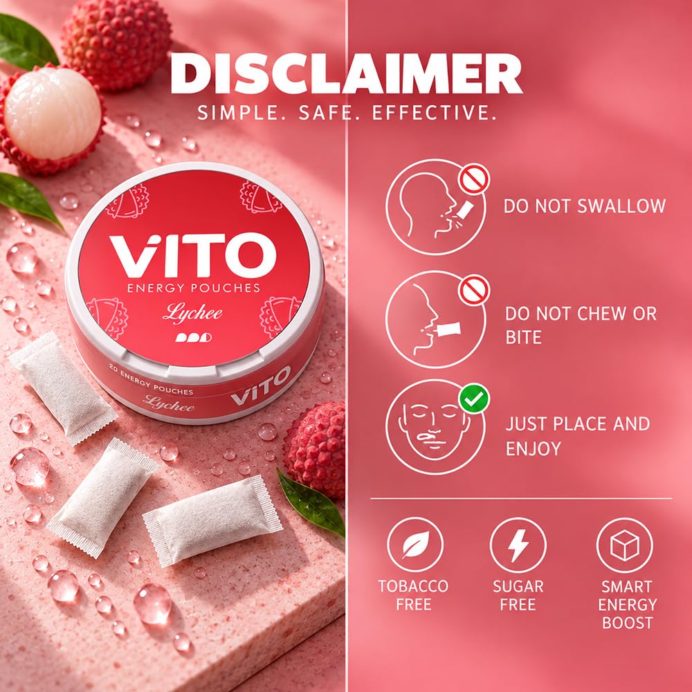 VITO Caffeine Energy Pouches - Lychee 120mg, 20 Pouches,Sugar-Free,Zero-Cal — Amazon image 9