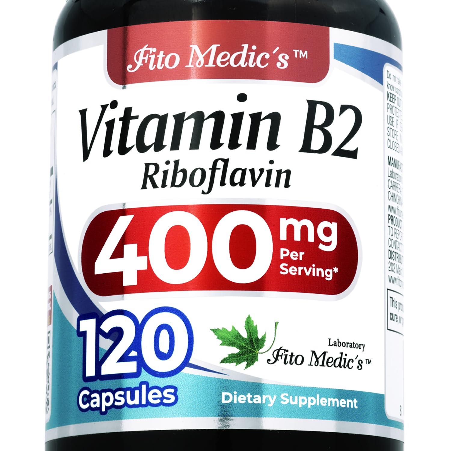 FITO MEDIC'S Lab | Vitamin b2 |120 Capsules | 400 mg | riboflavin 400mg | b2 Vitamin 400mg | b2 | riboflavin | Ultra high Absorption.