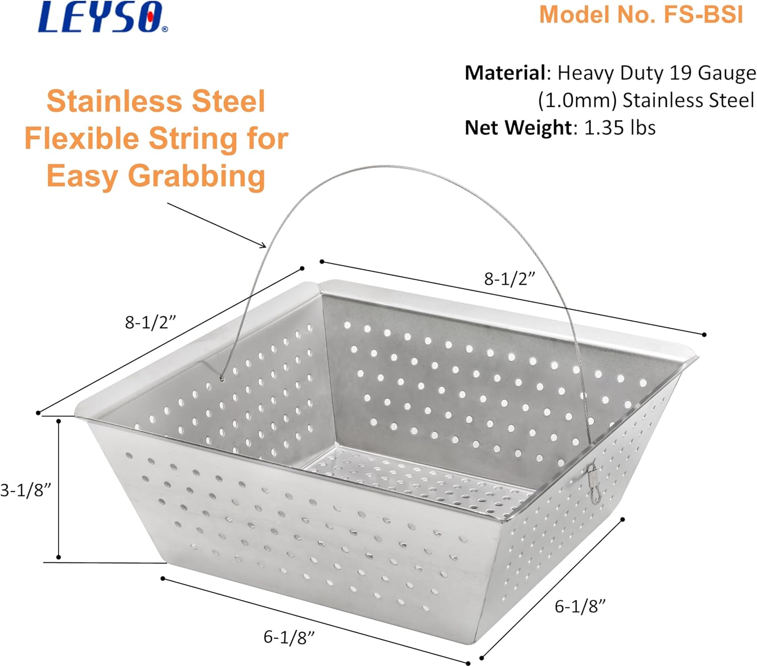 Leyso Stainless Steel Floor Sink Drop-in Basket Strainer Sink Drain Cover 8-1/2" x 8-1/2” x 3-1/8” for Kitchen, Restaurant, Bar, Buffet (Drop-in SS x 4)