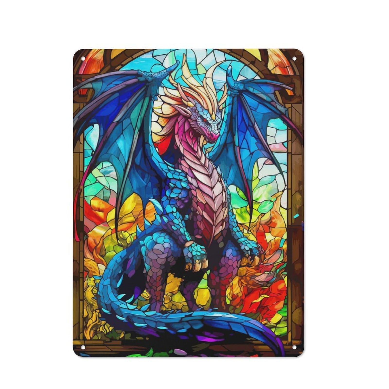 Junmoney Stained Glass Dragon Rustic Metal Sign 40X30cm For Kitchen Or Home Bar, Gift For Kitchen Decor Lovers During The Christmas Season
