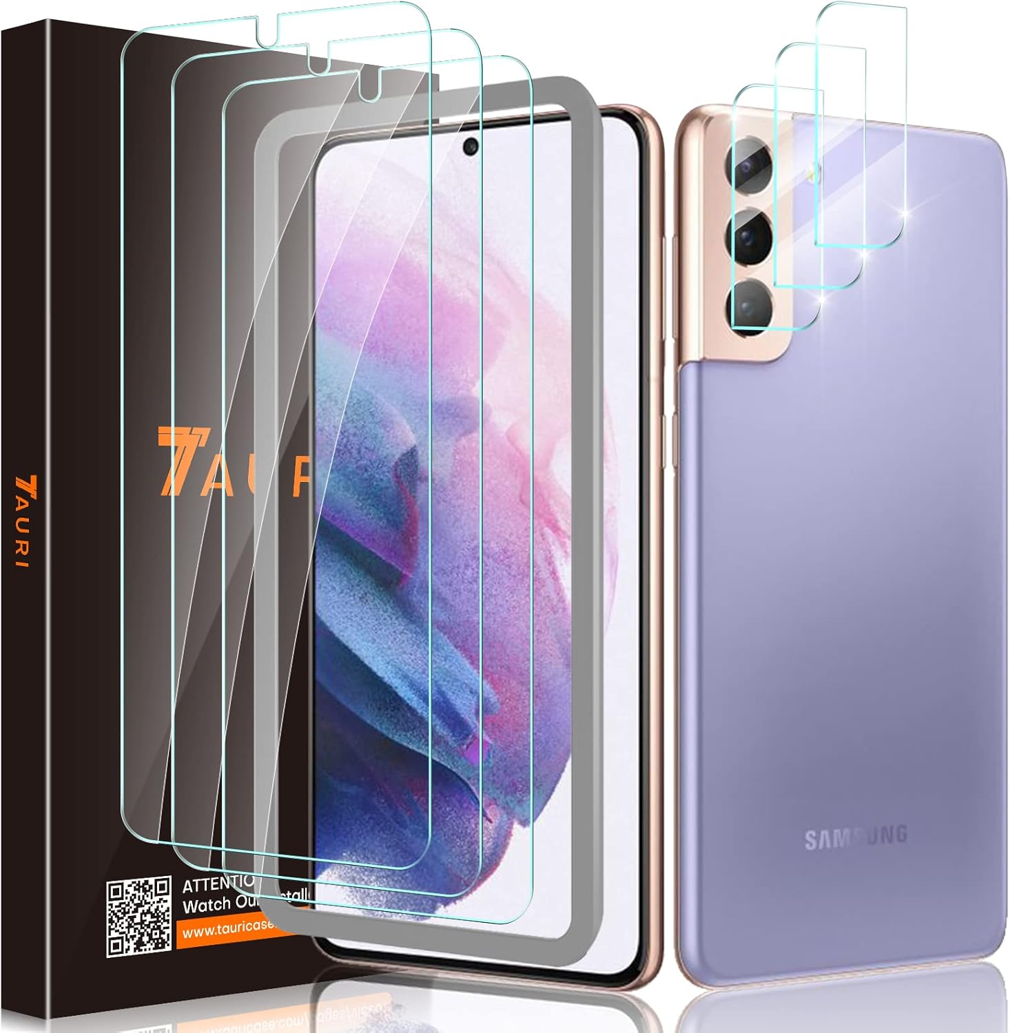 TAURI [3+3 Pack] 3 Pack Tempered Glass Screen Protector + 3 Pack Camera