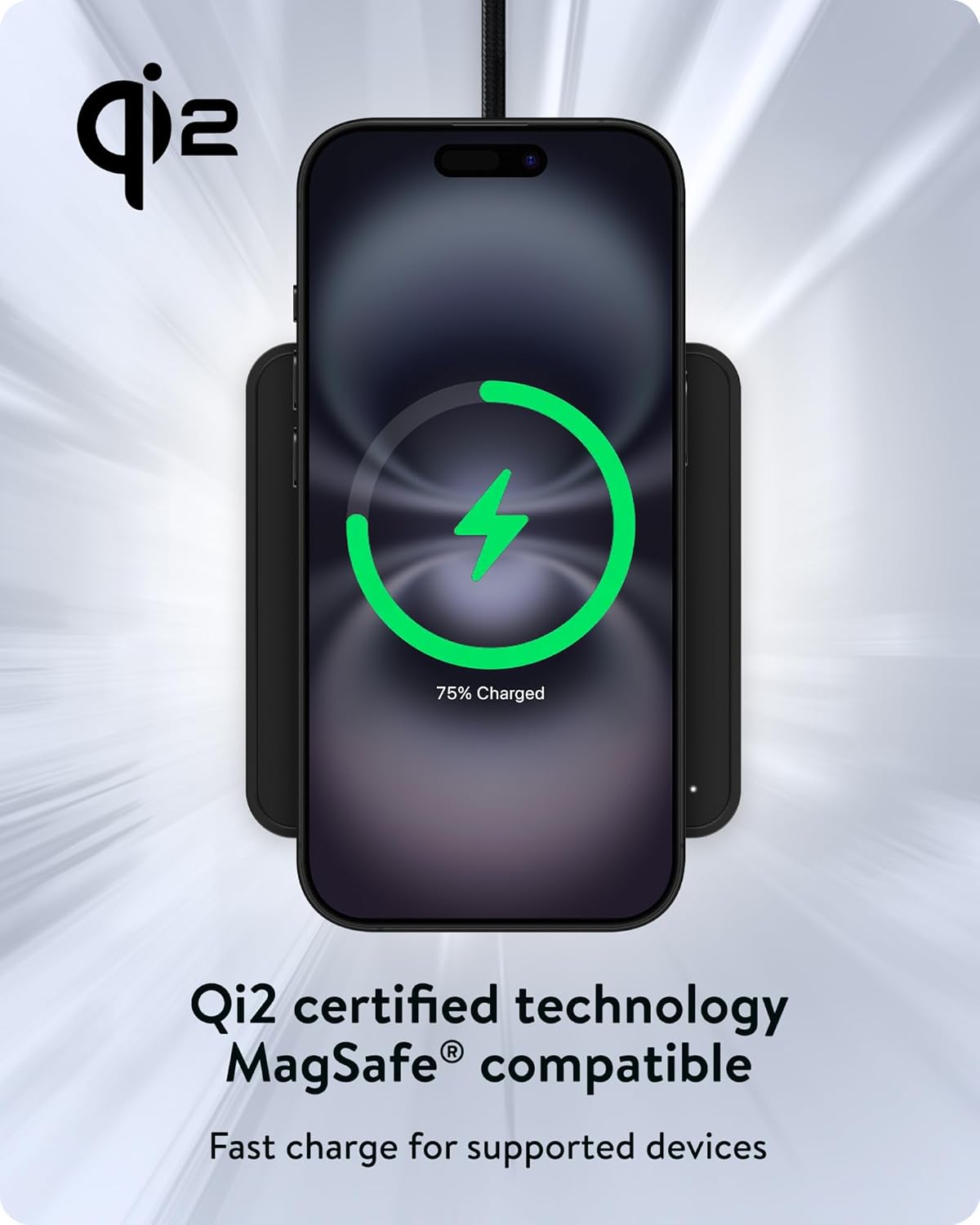 Mous- MagSafe Wireless Charger 15W Qi2 Certified Fast Charging Pad, Compatible with iPhone 17/16/15/14/13/12, Pixel 10 Series and Airpods - Matte Black