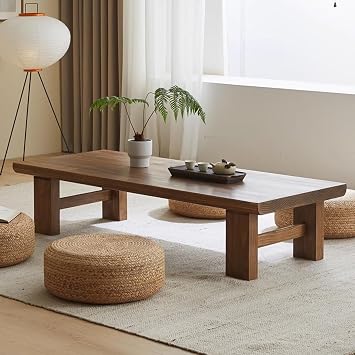 Japanese Floor Table, Solid Wood Japanese Tea Floor Table Low Table For Floor Sitting Dining, Wooden Coffee Table Chabudai Furniture For Living Room, Reception Rooms,WoodWood Color-47.3*23.7*15in