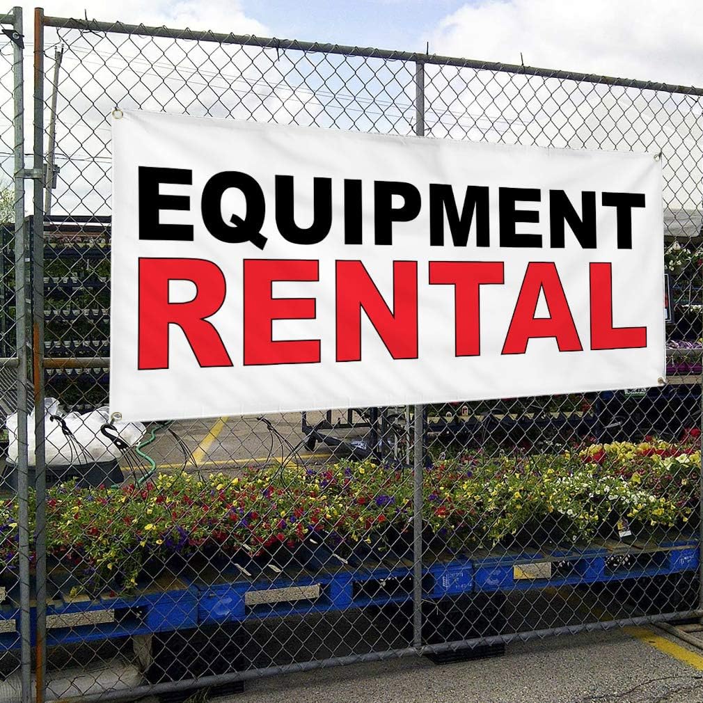 Vinyl Banner Multiple Sizes Equipment Rental Black Red Business Outdoor Weatherproof Industrial Yard Signs 4 Grommets 24x36Inches