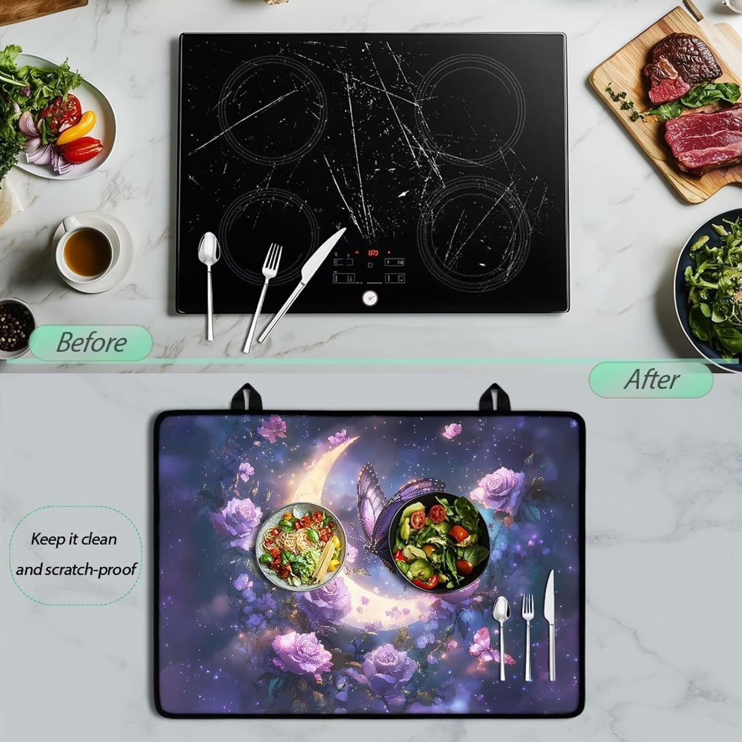 TODIYADDU Moon Butterfly Stove Top Cover for Electric Stove Washable Stove Mat for Glass Top Cooktop Protector Drying Mats for Kitchen Accessories Oven Covers