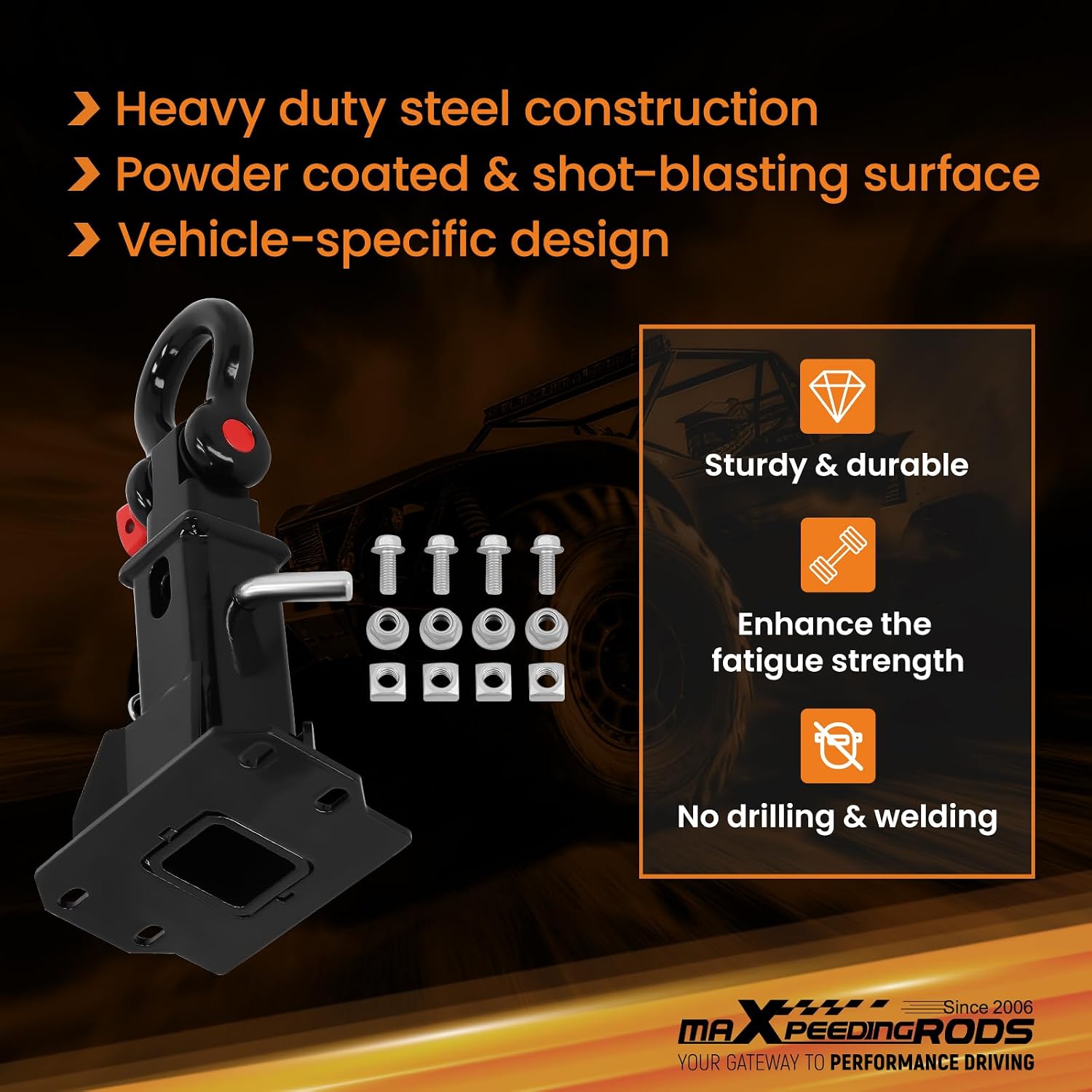 maXpeedingrods Front 2" Trailer Hitch Receiver with D Ring Shackle for Polaris Full-Size UTV Ranger Crew XP 1000 2018-2026, for Bobcat UV34 / 3400/3600 Series 2015-2026